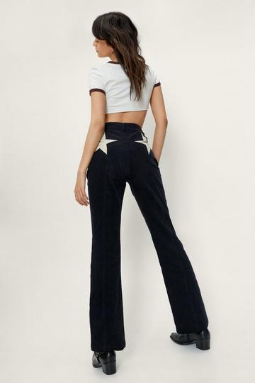 Corduroy High Waisted Flared Star Bum Pants black