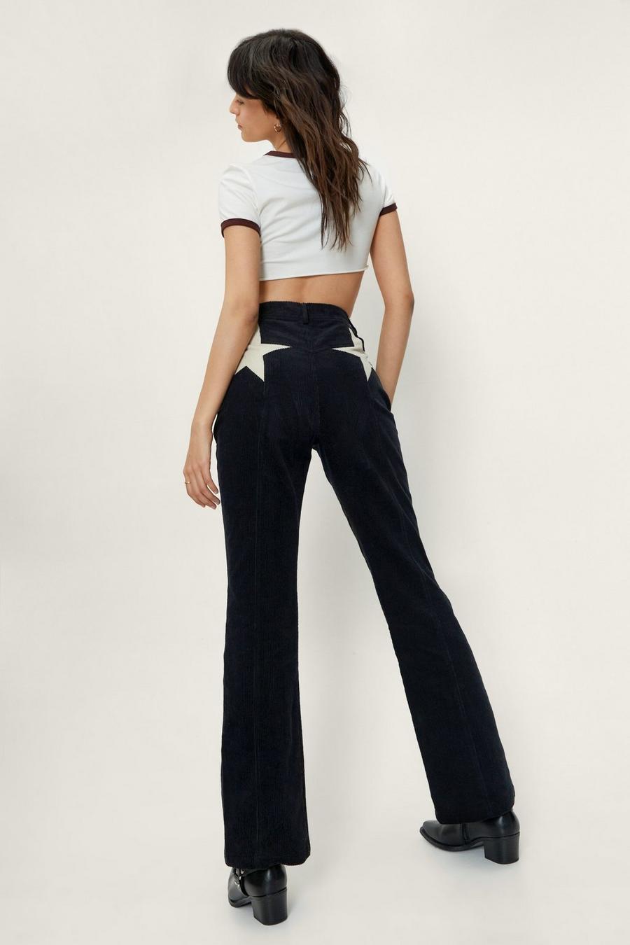 Black Corduroy High Waisted Flared Star Trousers image number 1