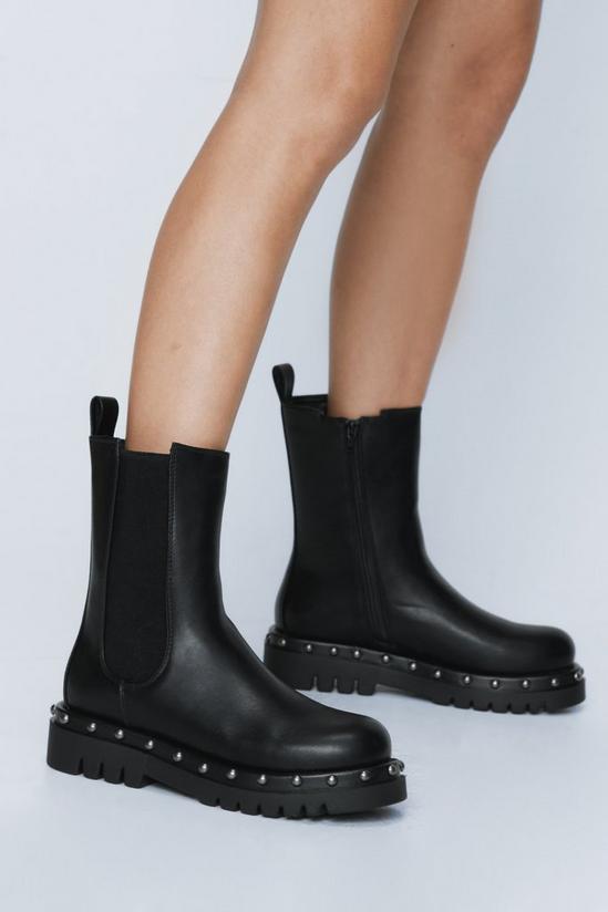 NastyGal Faux Leather Studded Pull On Chelsea Boots 2