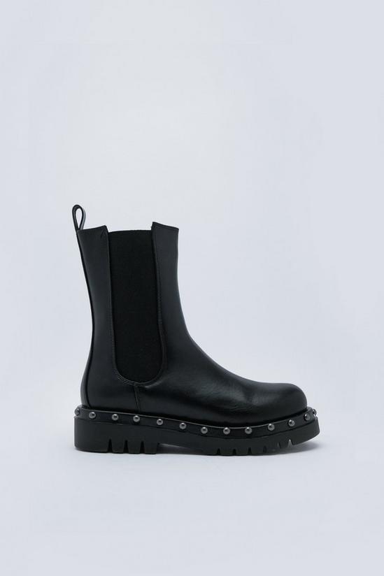 NastyGal Faux Leather Studded Pull On Chelsea Boots 3