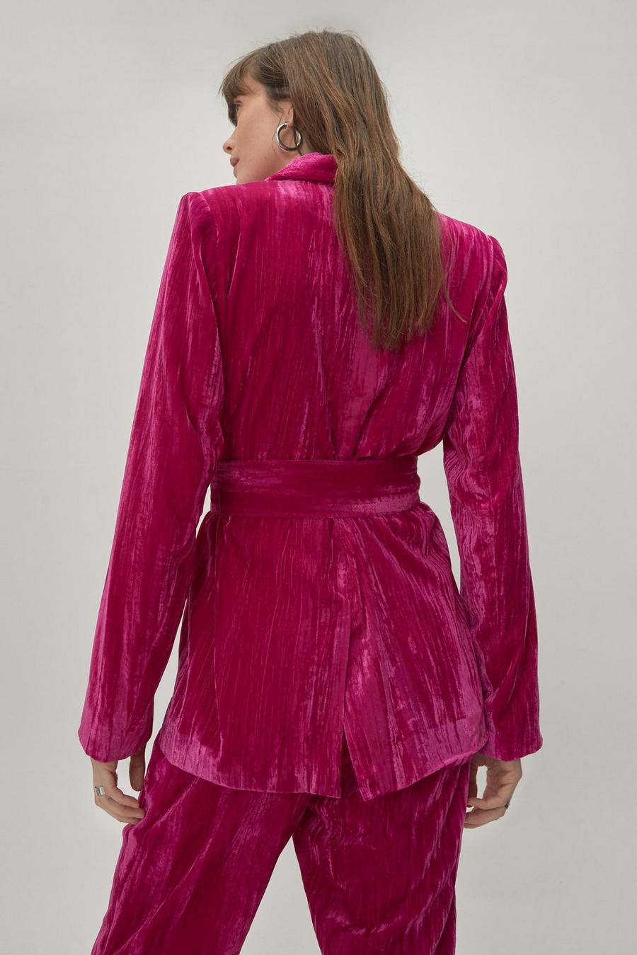 Hot pink Velvet Wrap Waist Suit Blazer