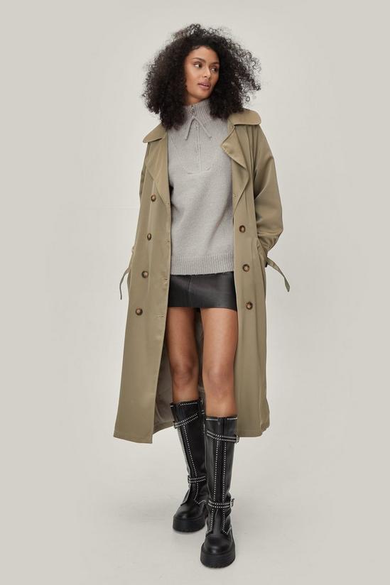 NastyGal Satin Longline Double Breasted Belted Trench Coat 1
