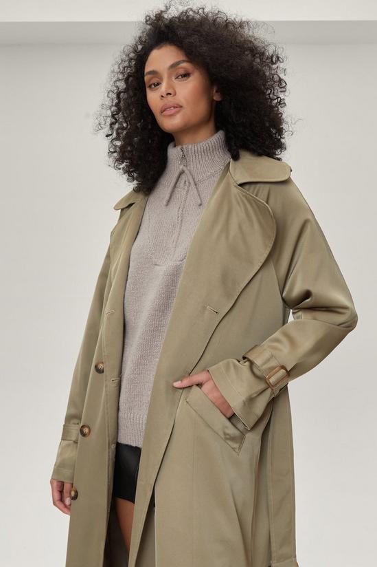 NastyGal Satin Longline Double Breasted Belted Trench Coat 2