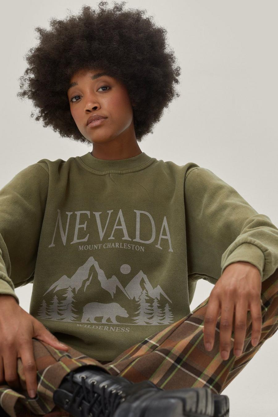 Olive green Petite Nevada Landscape Graphic Sweatshirt image number 1