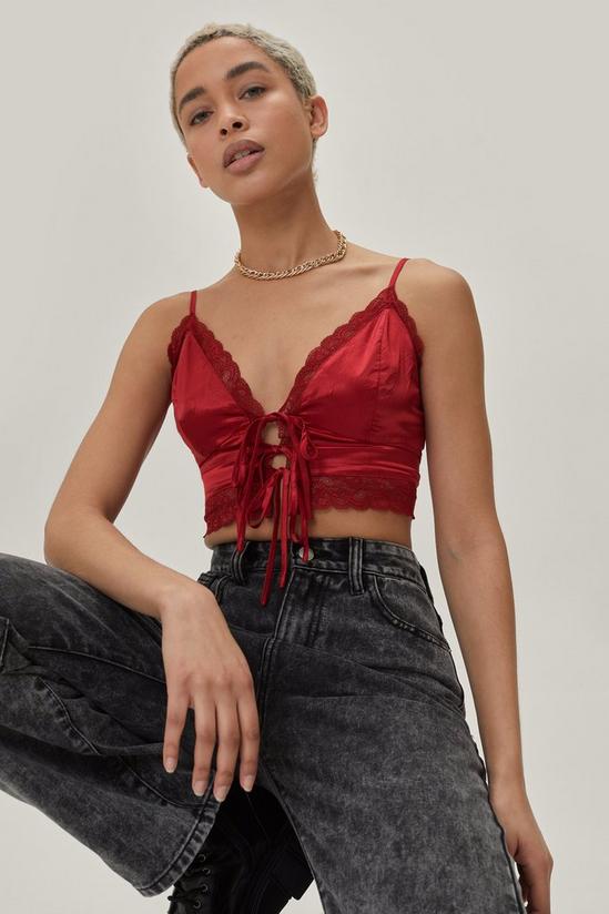 NastyGal Lace Trim Tie Front Cropped Cami Top 1