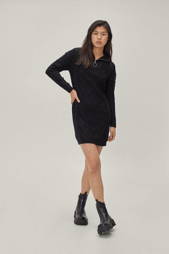 NastyGal O Ring Zip Up Cable Knit Mini Dress 3