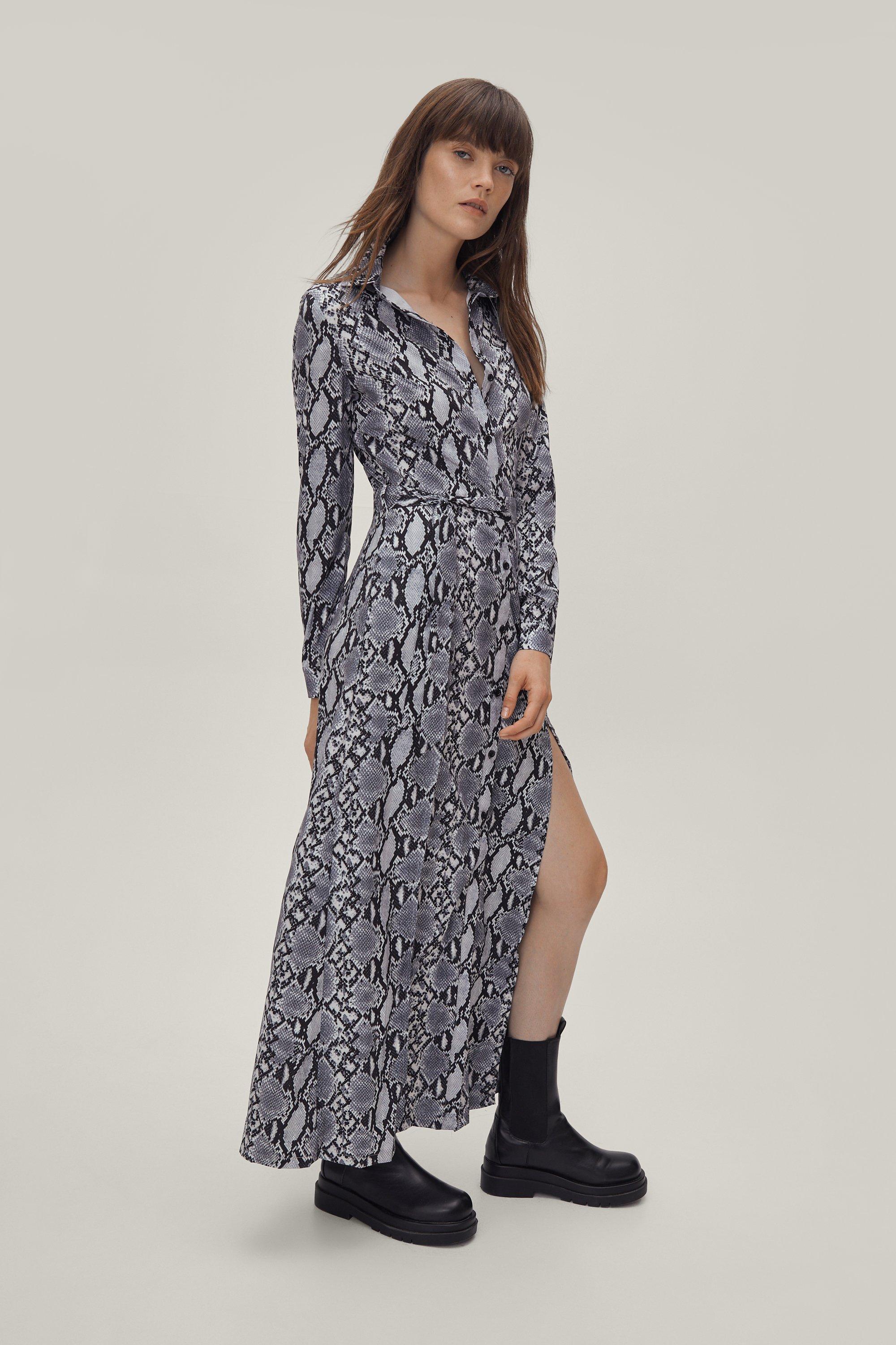 Snake Print Maxi Shirt Dress