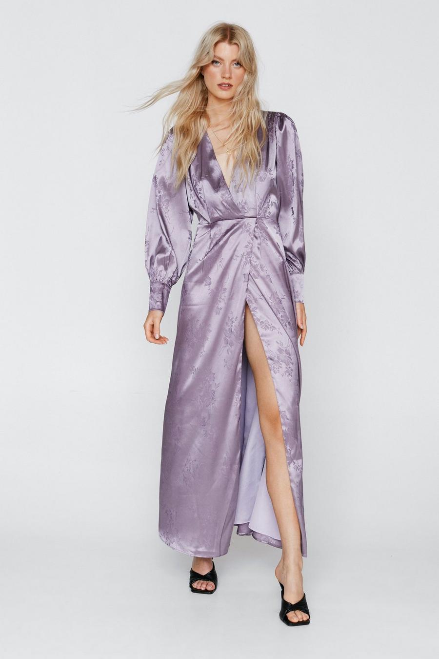 Lilac Jacquard Long Sleeve Maxi Dress image number 1