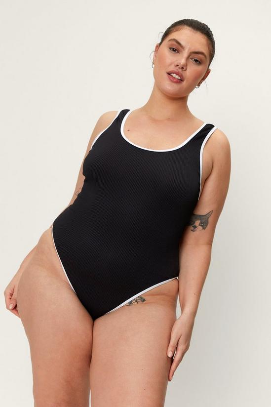 NastyGal Plus Size Rib Contrast Binding Swimsuit 3