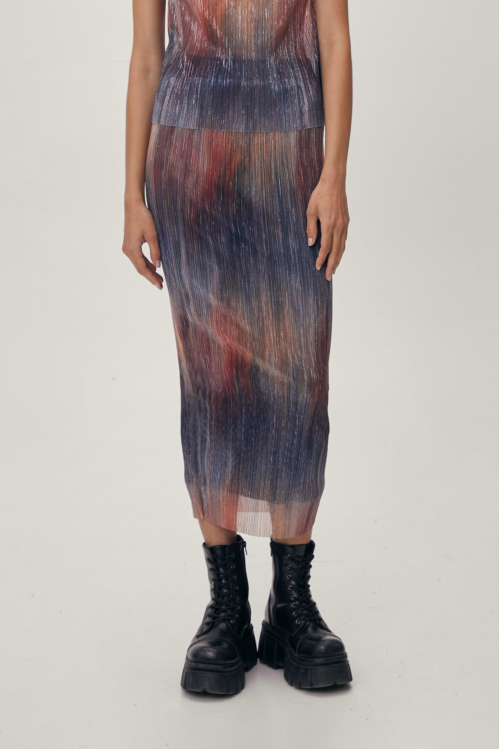 Rainbow Metallic Plisse Midi Skirt