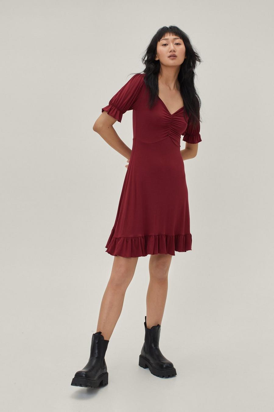 Berry Lace Up Back Smock Mini Dress image number 1