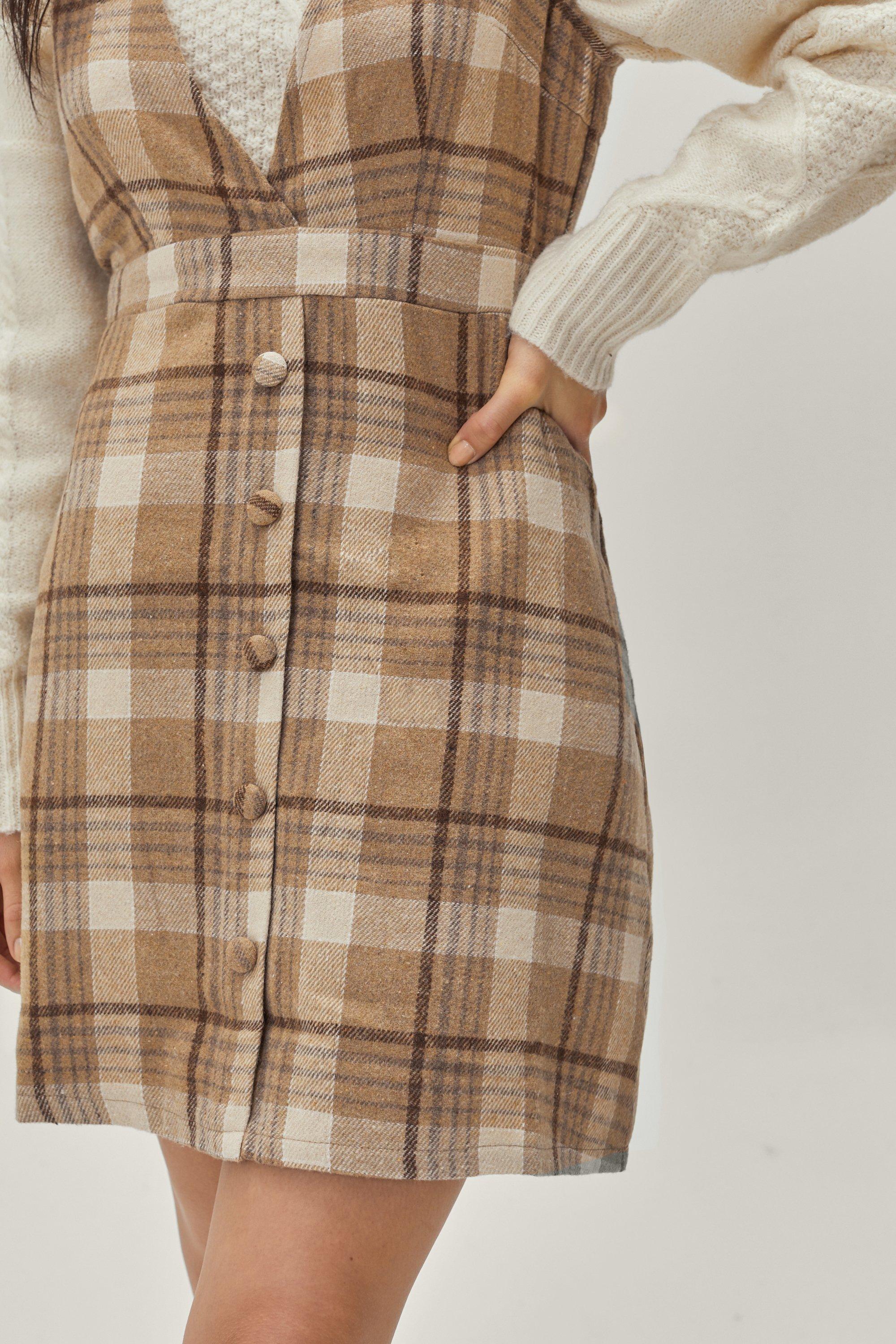 Camel check hot sale pinafore dress