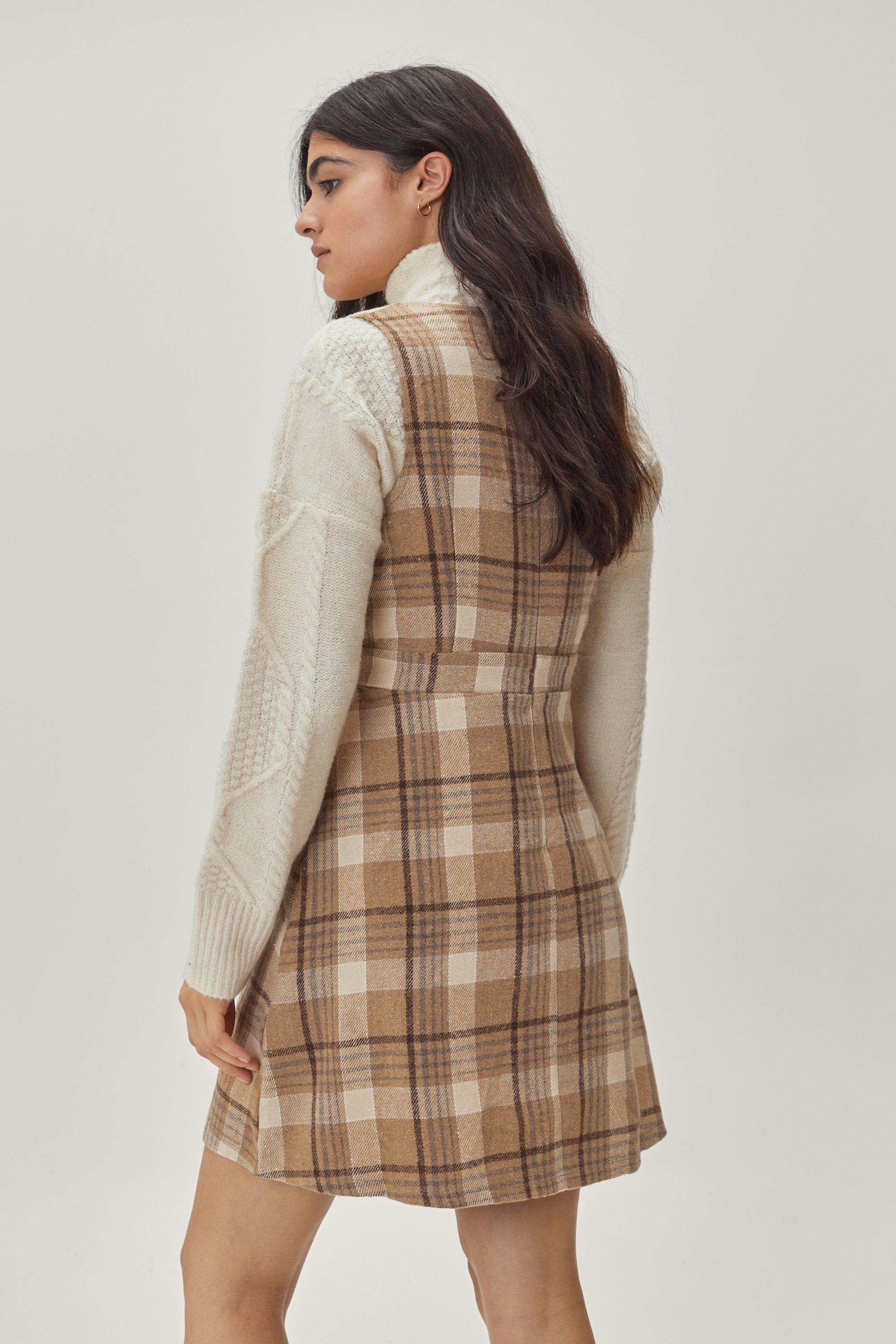 Camel check shop pinafore dress