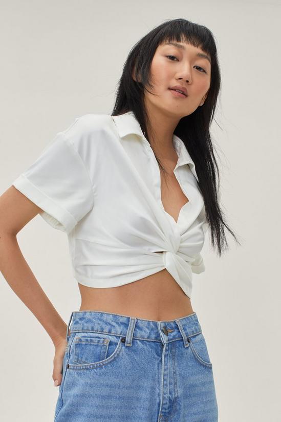 NastyGal Knot Front Short Sleeve Cropped Shirt 2