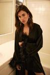 NastyGal Feather Trim Satin Longline Dressing Gown thumbnail 1