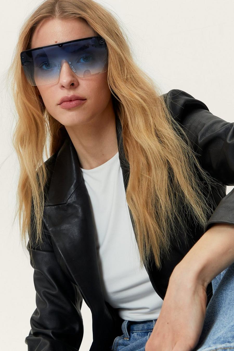 Blue Oversized Half Frame Square Sunglasses