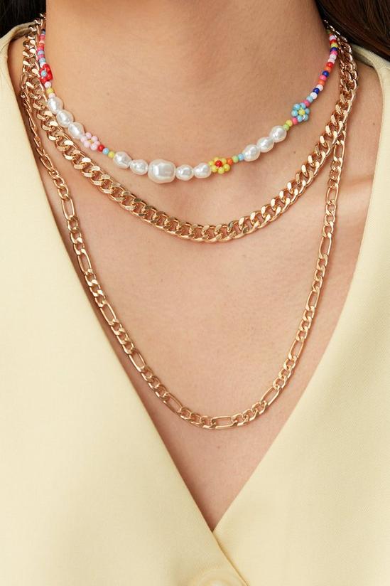 NastyGal Chain and Beaded Triple Layer Necklace Set 1