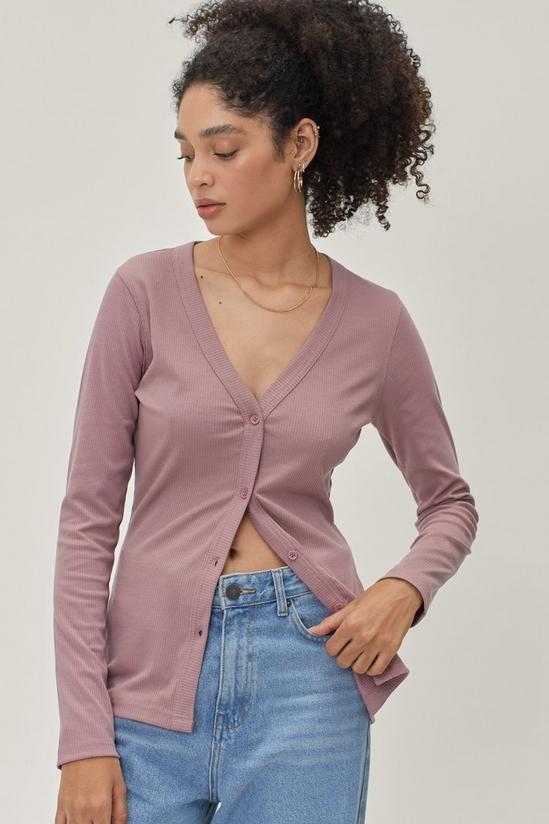 NastyGal Ribbed Button Down Long Sleeve Top 3