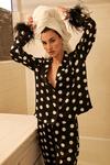 NastyGal Polka Dot Feather Trim Shirt & Trousers Pyjama Set thumbnail 1