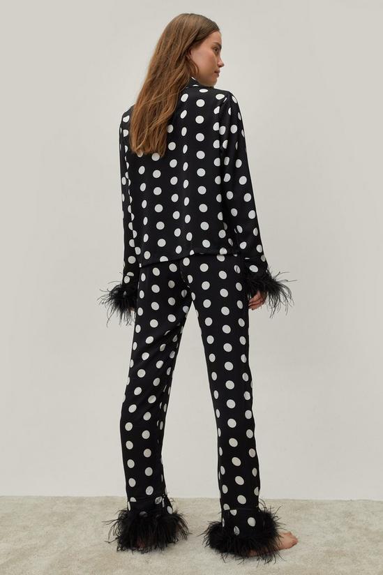 NastyGal Polka Dot Feather Trim Shirt & Trousers Pyjama Set 4