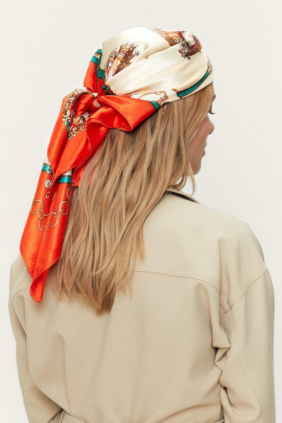 Orange Chain Border Print Satin Headscarf