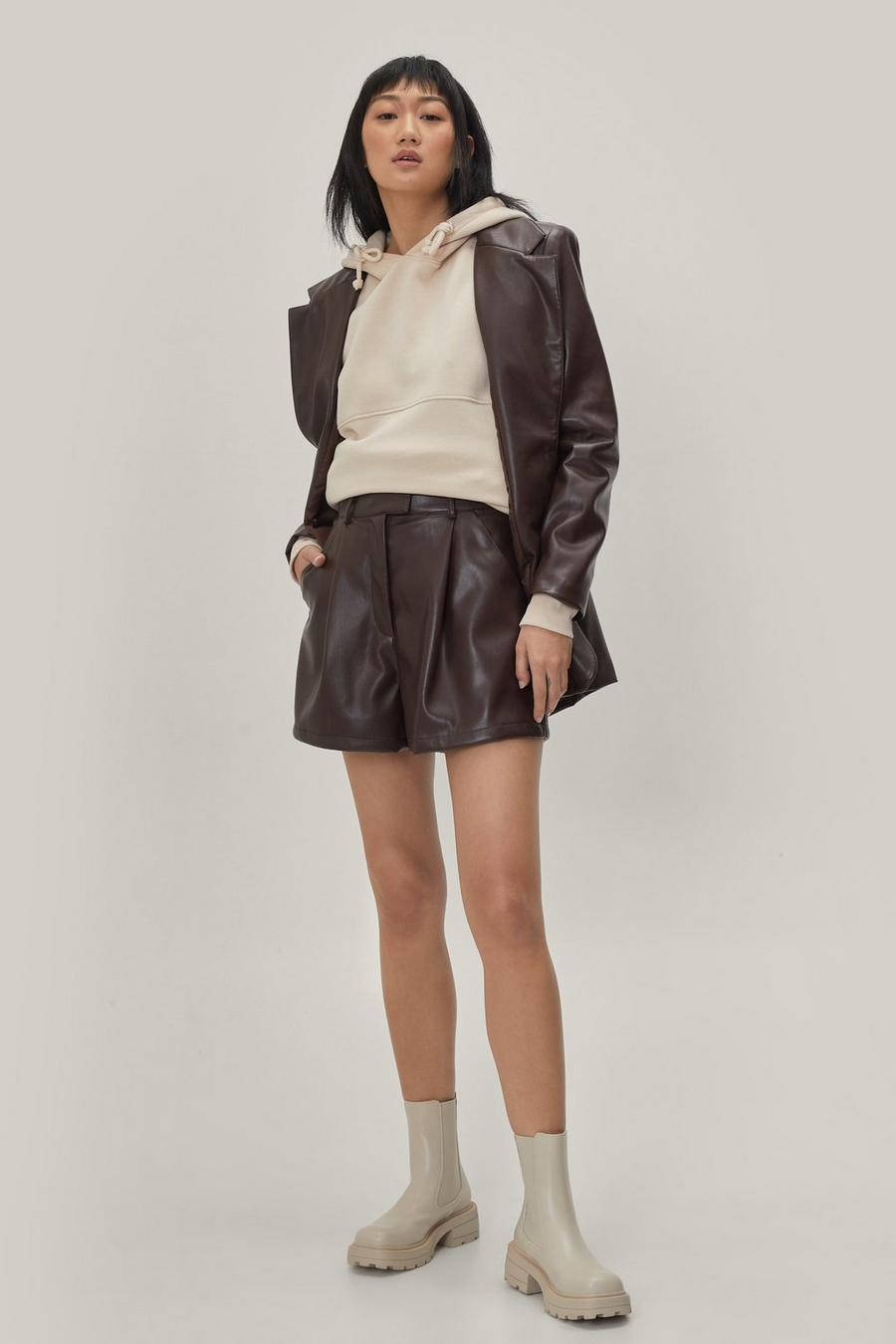 Chocolate High Waisted Tailored Faux Leather Shorts