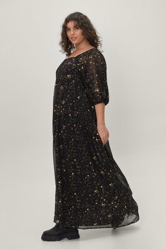 NastyGal Plus Size Star Print Puff Sleeve Maxi Dress 3