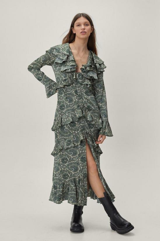 NastyGal Paisley Frill Detail Plunge Midaxi Dress 1