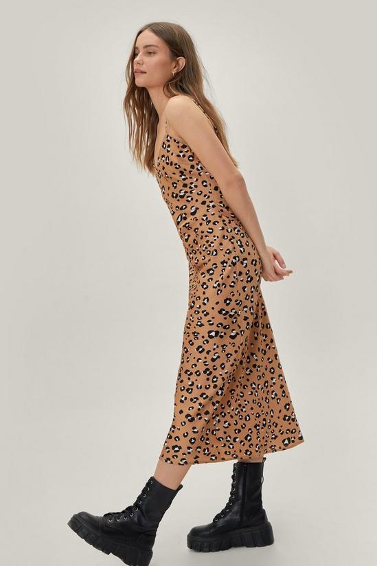 NastyGal Animal Leopard Satin Strappy Slip Midi Dress 2