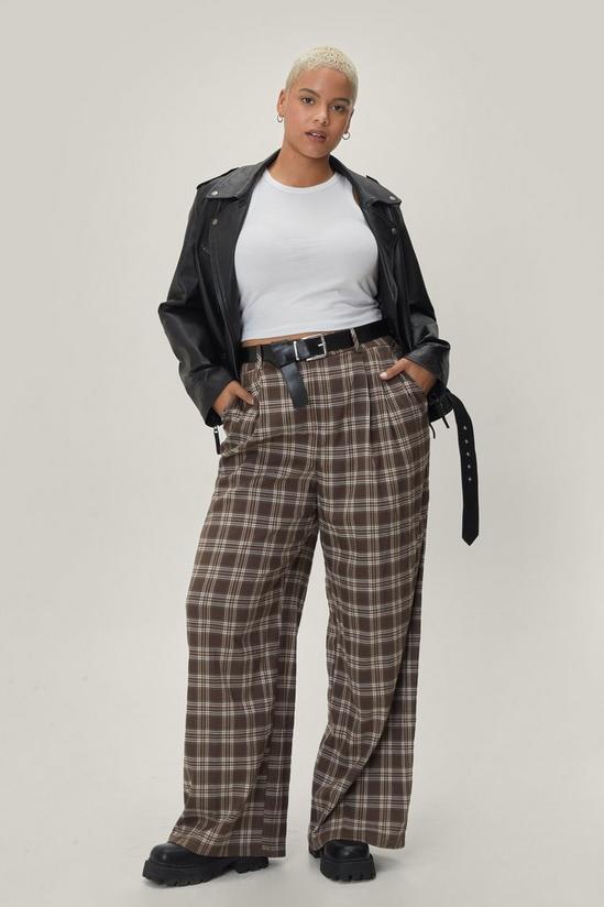 NastyGal Plus Size Brown Check Wide Leg Trousers 1