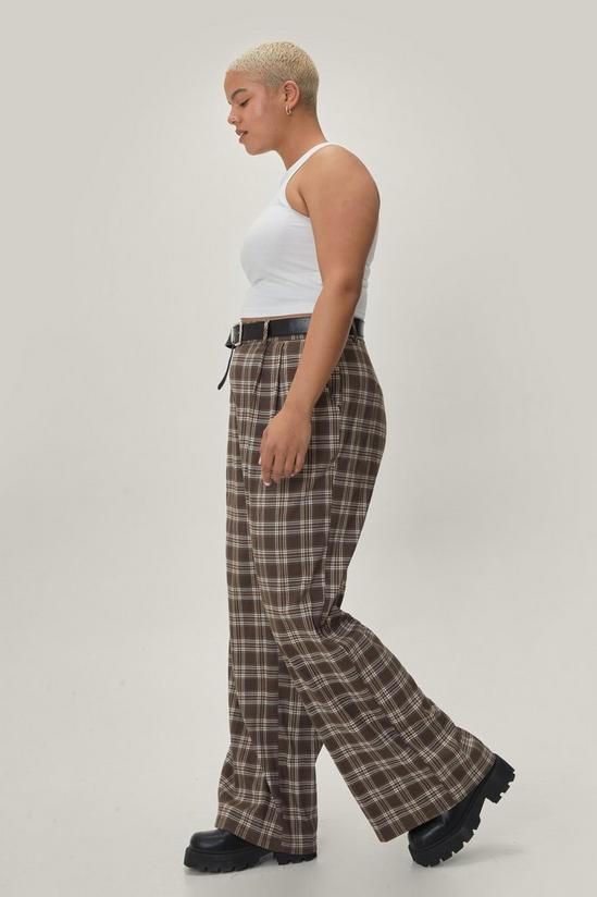 NastyGal Plus Size Brown Check Wide Leg Trousers 2
