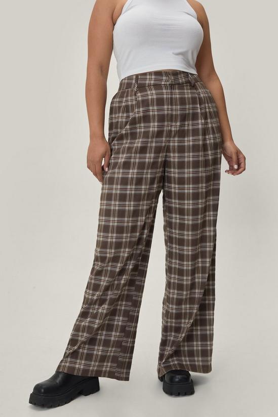 NastyGal Plus Size Brown Check Wide Leg Trousers 3