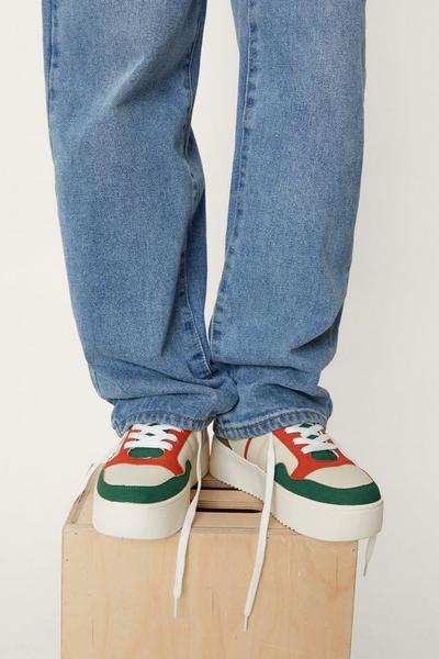 NastyGal green Colourblock Flatform Lace Up Trainers