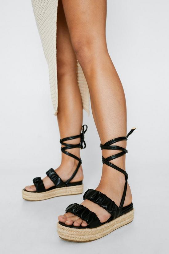 NastyGal Faux Leather Ruched Strap Ankle Tie Sandals 2