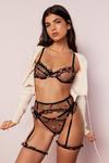 NastyGal Embroidered Rose Ruffle Lingerie 3 Piece Set thumbnail 1