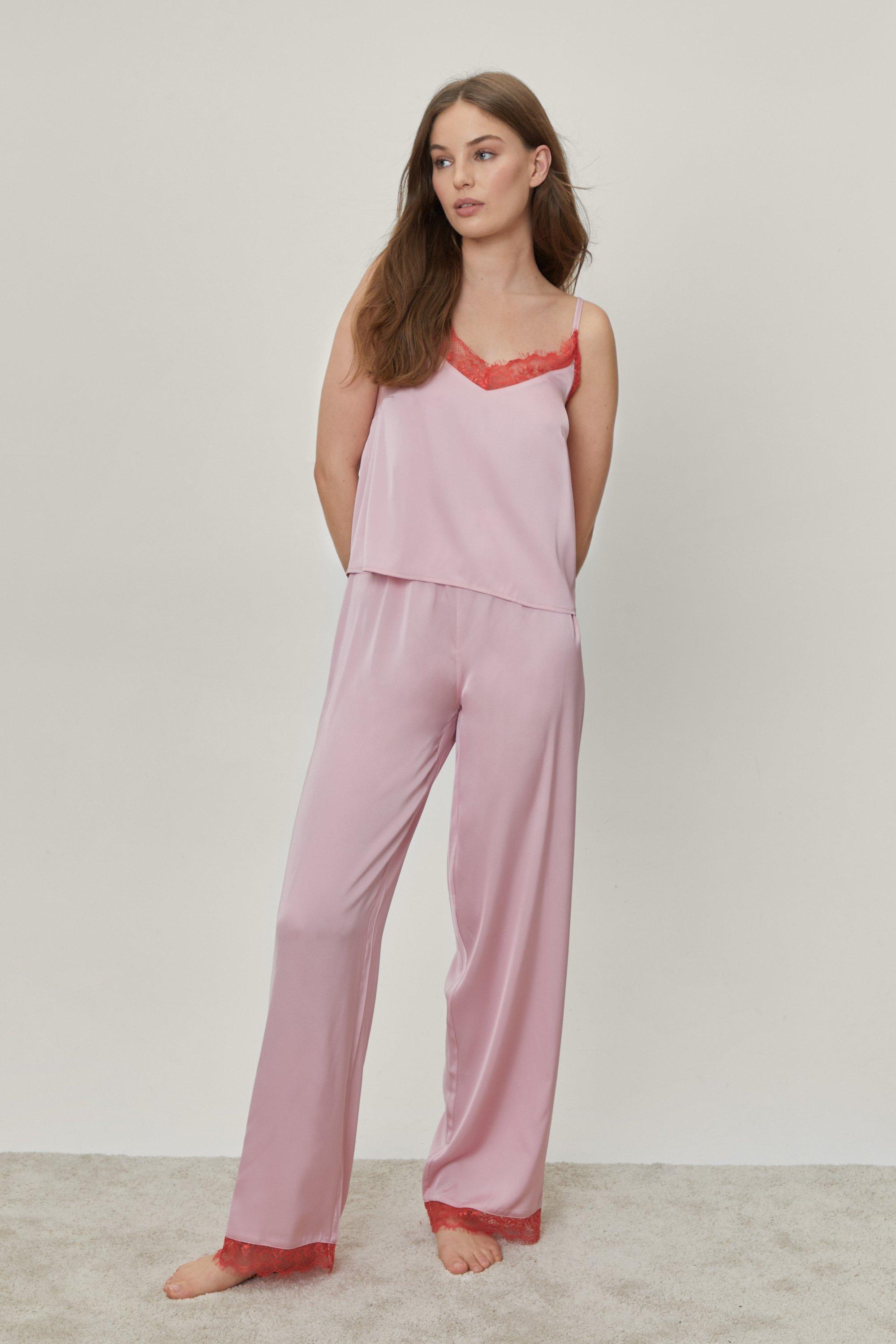 Contrast lace discount satin pajama set