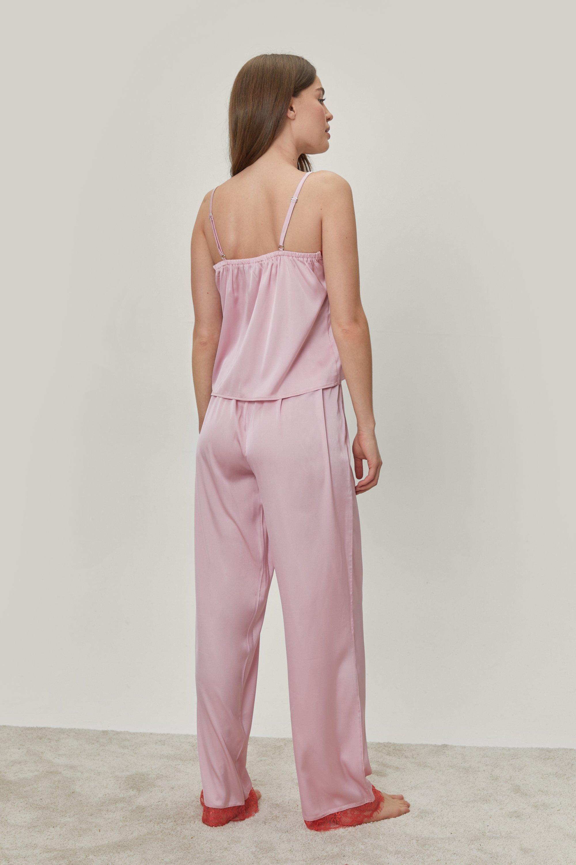 Contrast Lace Satin Cami and Trousers Pyjama Set