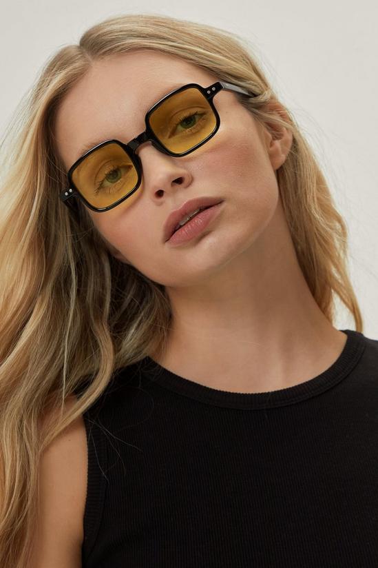 NastyGal Yellow Lense Square Slim Frame Sunglasses 2