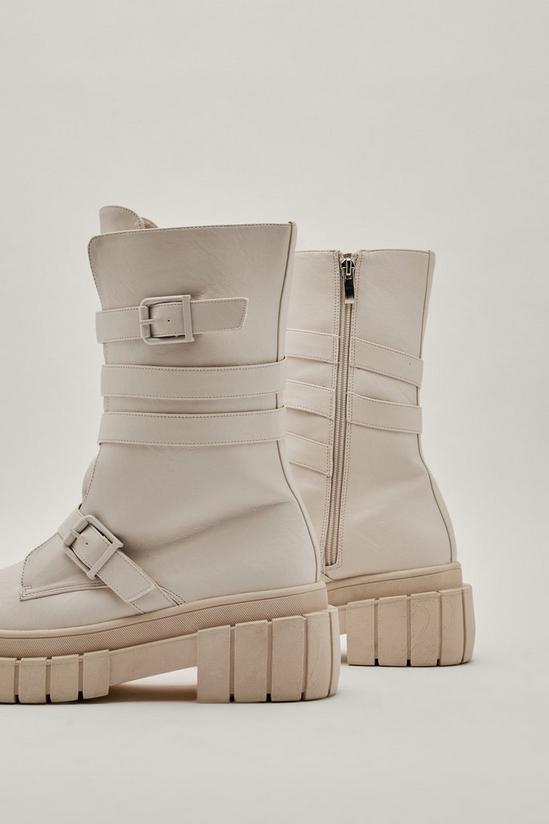 NastyGal Faux Leather Chunky Buckle Biker Boots 4