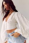 NastyGal Broderie Balloon Sleeve Button Front Crop Top thumbnail 1