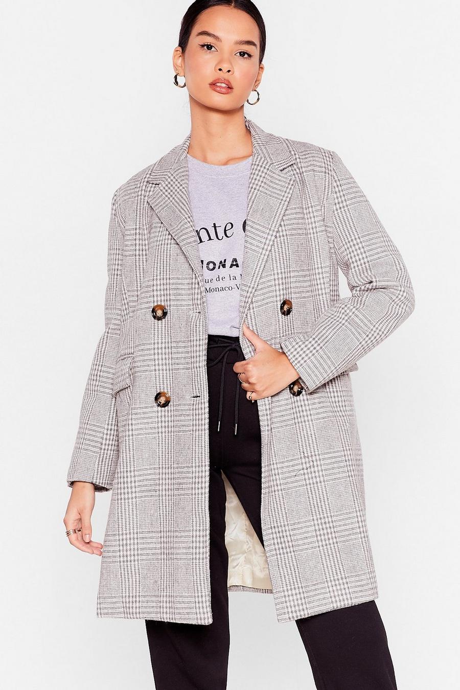 White Check Double Breasted Longline Coat