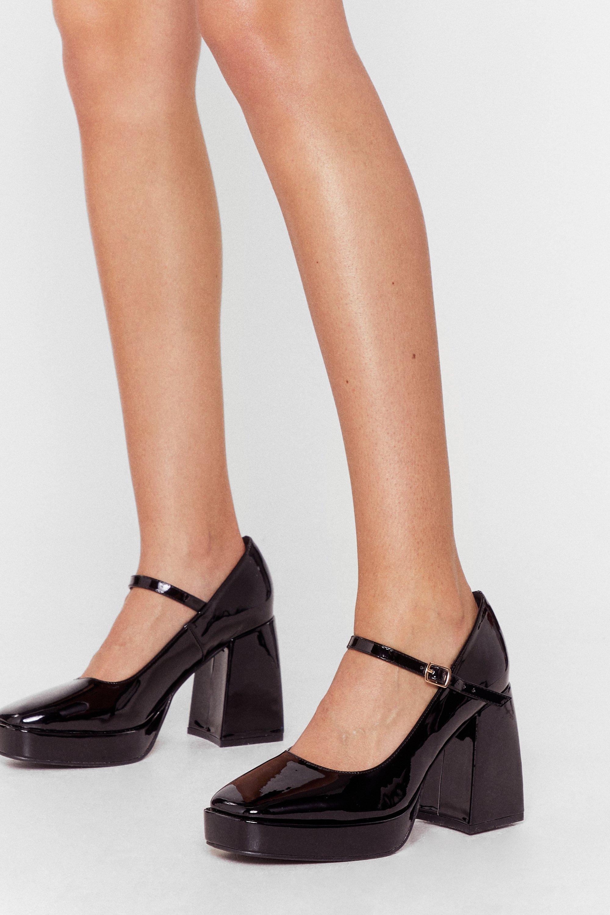 ASOS DESIGN Sebi chunky mary jane heeled shoes in black patent