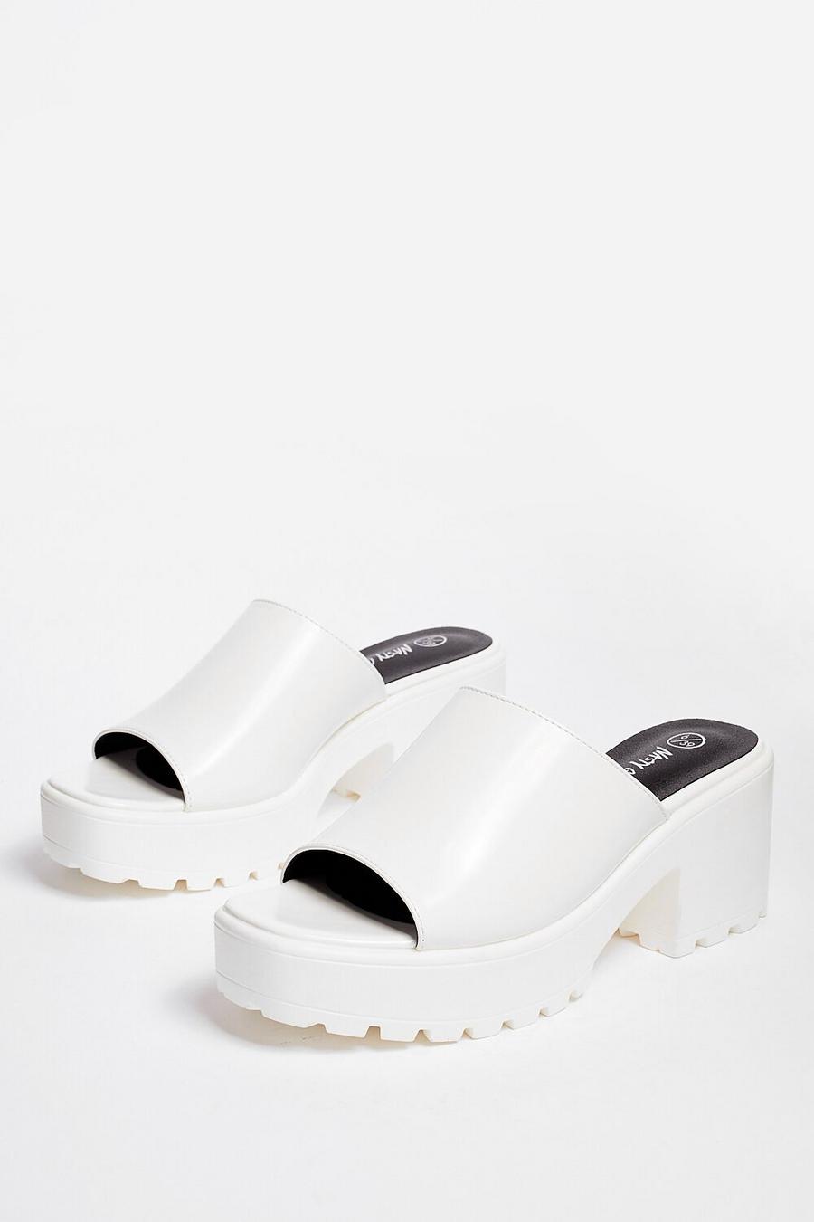 White Cleated Chunky Open Toe Mules