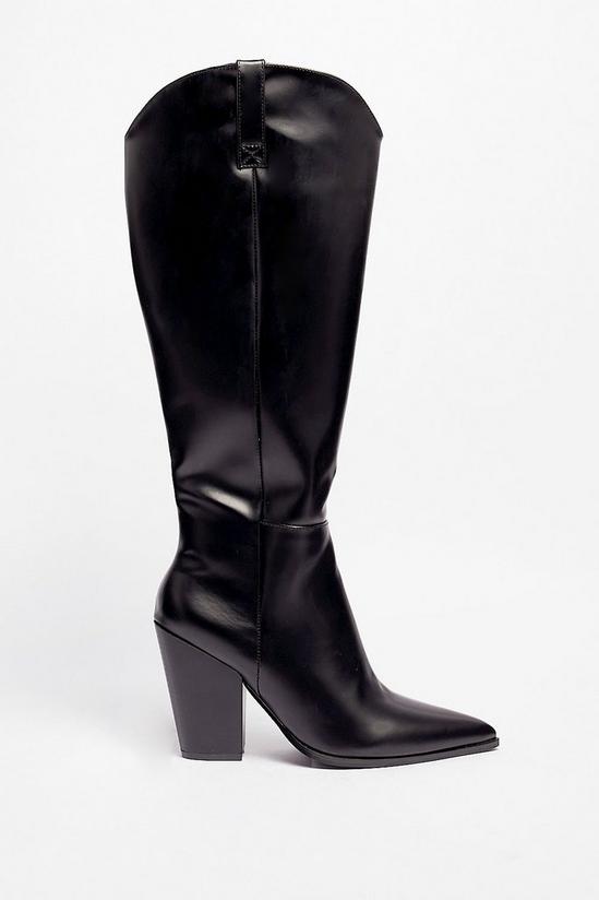 NastyGal Faux Leather Knee High Heeled Cowboy Boots 3