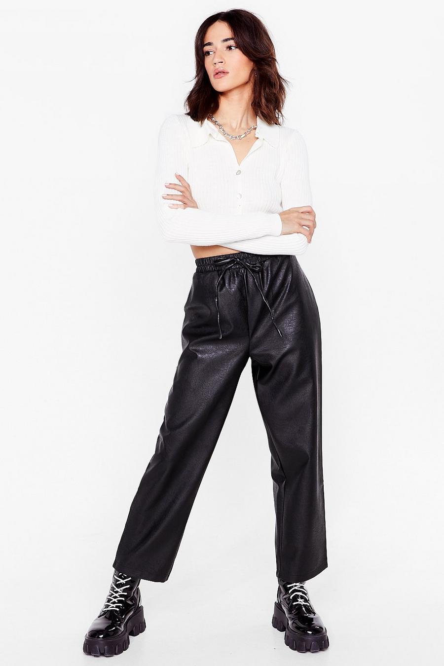 Black Faux Leather Called You Back Petite Jogger Trousers