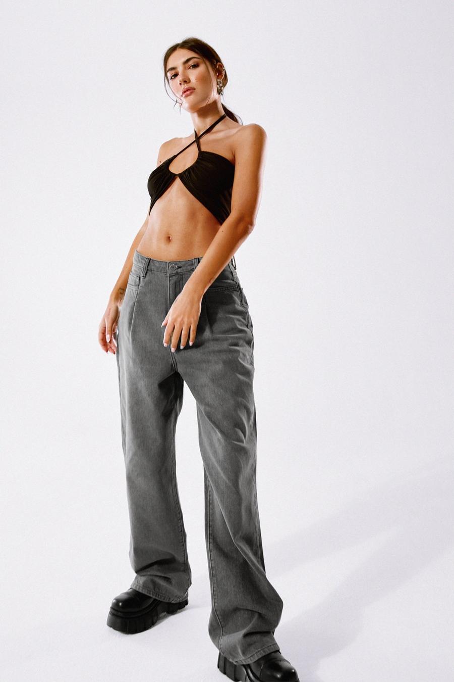 Grey Moving On Up High-Waisted Wide-Leg Jeans