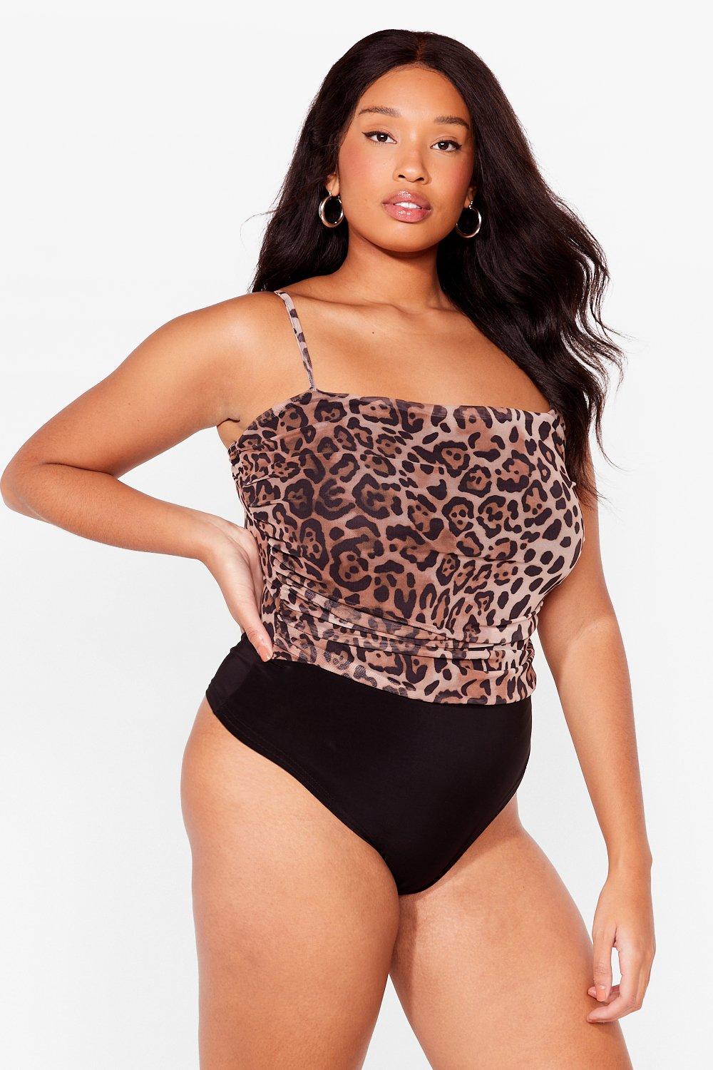 Plus Size Leopard Mesh Bodysuit