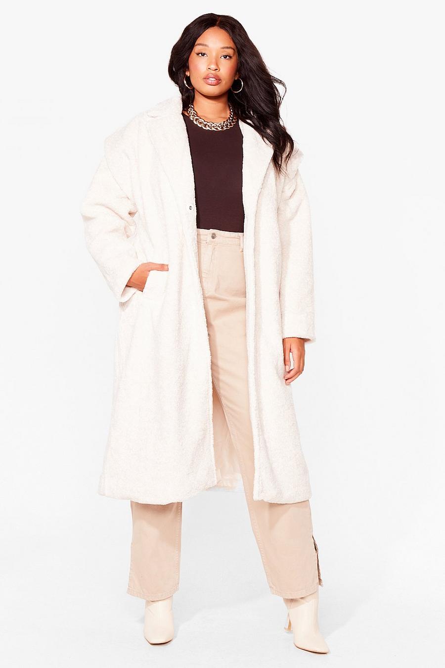 Cream white Plus Size Faux Fur Longline Coat