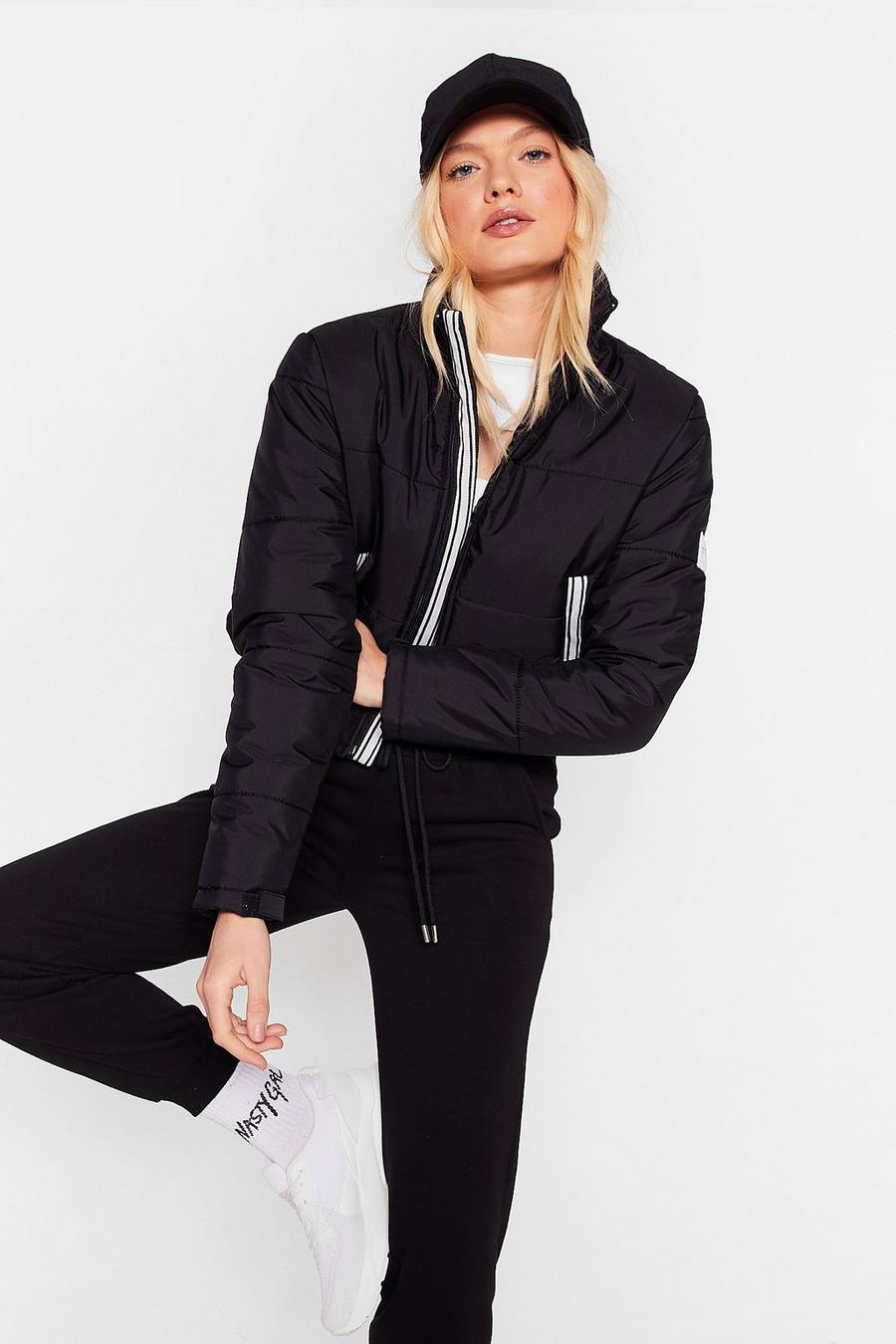 Black Cropped Funnel Neck Puffer Jacket