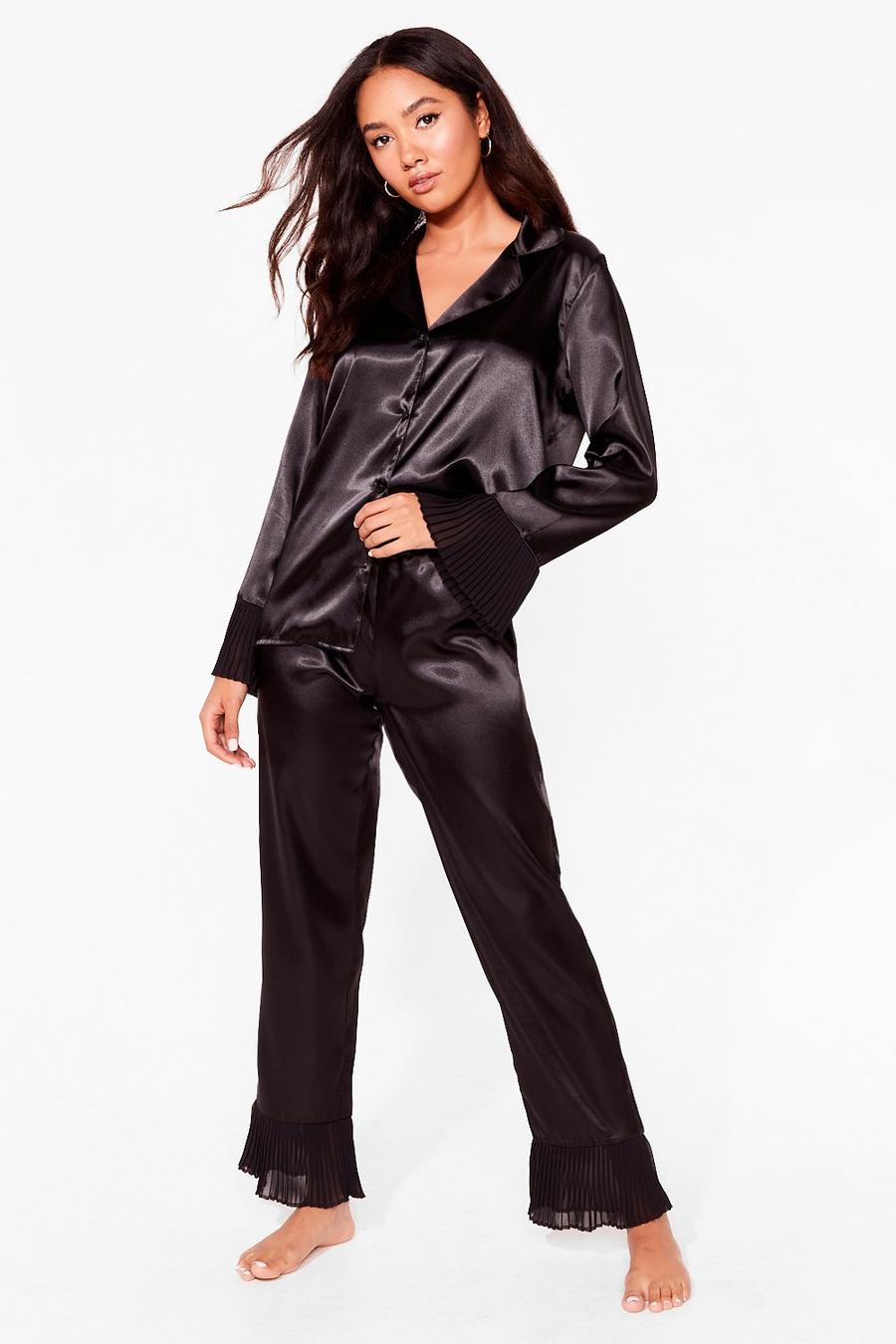 Black Get Chiffon With It Petite Satin Trousers Pyjama Set